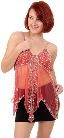 Asymmetric Spaghetti Net Top with Mocha or Silver Beading