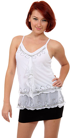 Ruffled and Beaded Spaghetti Strapped Top