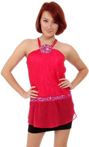 Beaded Patchwork Dual Strapped Halter Top