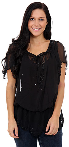 Short Sleeved Assymetric Sheer Top