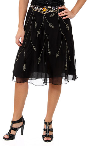 Bead Embellished Knee Length Skirt