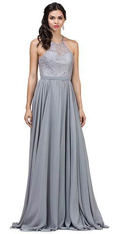 Lace Bodice Criss Cross Back Long Bridesmaid Dress