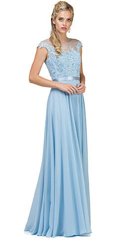 Embroidered Mesh Bodice Long Chiffon Prom Formal Dress