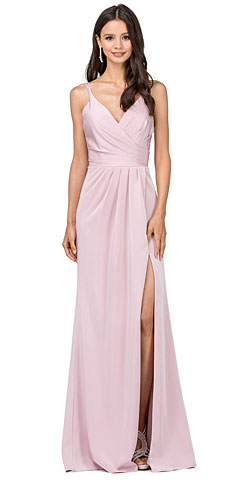 Deep V-Neck Pleated Bust Long Satin Formal Evening Dress