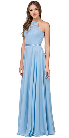 A-line High Neck Chiffon Long Bridesmaid Dress