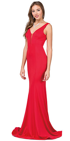 V-Neck Fitted Bodice Mermaid Skirt Long Formal Prom Gown.