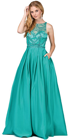 A-line Beaded Bodice Puffy Skirt Long Prom Dress.