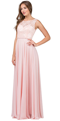 Lace Bodice Beaded Waist Long Chiffon Bridesmaid Dress