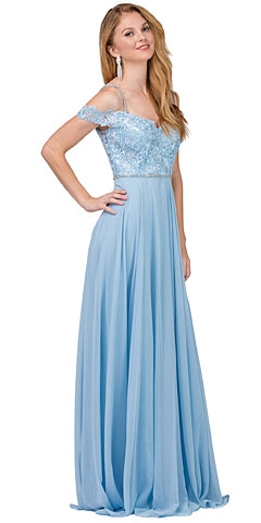 Cold Shoulder Beaded Lace Bodice Long Prom Dress