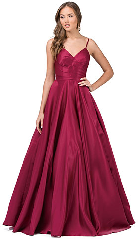V-Neck Adjustable Straps Pleated Bust Long Prom Dress