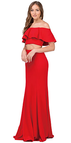 Off-shoulder Flounce Top Two Piece Long Prom Dress. p2342.