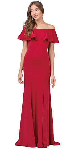 Ruffled Off-the-Shoulder Princess Cut Long Prom Dress