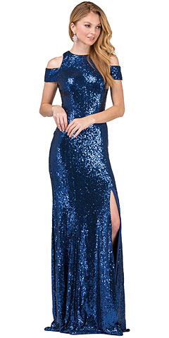 Cold Shoulder Keyhole Back Sequin Long Prom Dress