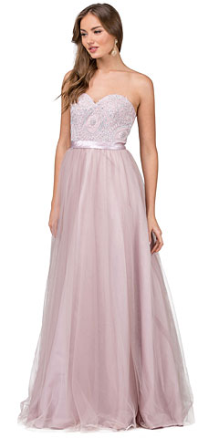 Strapless Beaded Bust Tulle Skirt Long Prom Dress