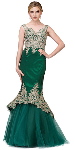 Lace Embellished Bodice Tulle Skirt Long Prom Dress