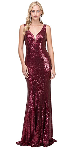 Deep V-neck Fitted Long Sequins Prom Dress