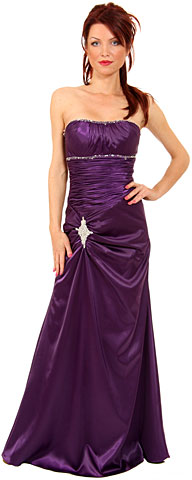 Ruched Bejeweled Fitted Formal Evening Dress