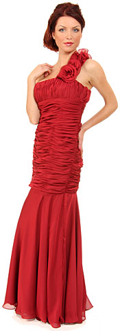 Shirred Single Shoulder Formal Evening Dress