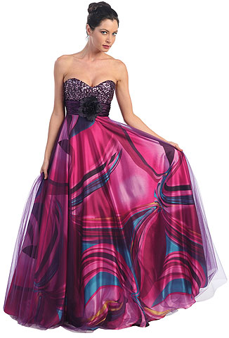 Multi Colored Flared Formal Prom Gown
