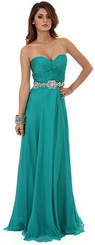 Strapless Pleated Bust Floor Length Formal Prom Dress
