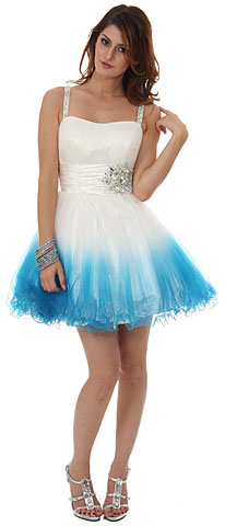 Beaded Straps & Waist Mesh Short Prom Dress. p8507.