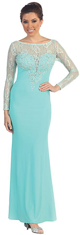 Floral Beaded Lace Full Sleeves Long Formal MOB Dress. p8720.