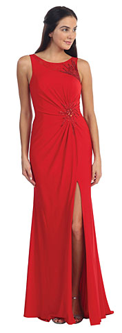 Sleeveless Beaded Front Slit Long Formal Dress. p8879.