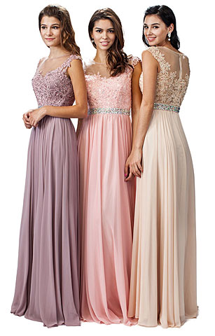 Embroidered Lace Sheer Top Long Formal Prom Dress