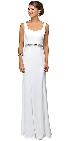 Wide V-Neck Beaded Waist Long Formal Prom Dress