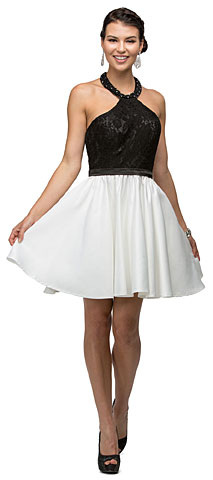Halter Lace Top Beaded Neck Short Homecoming Party Dress