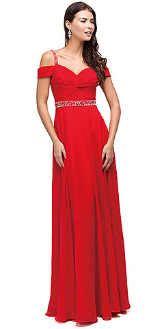 Cold Shoulder Beaded Waist Long Bridesmaid Prom Dress