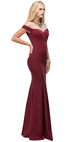 Mock Off-the-shoulder Bejeweled Neck Long Prom Dress