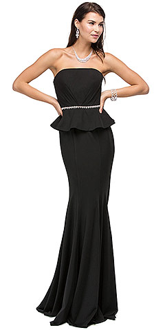 Strapless Peplum Top Rhinestones Waist Long Prom Dress