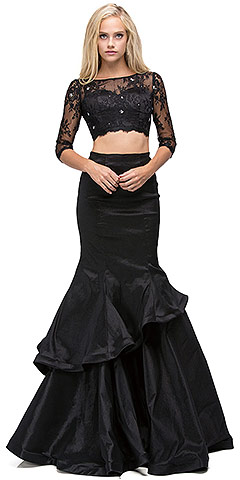 Floral Mesh Crop Top Mermaid Skirt Two Piece Prom Dress. p9770.