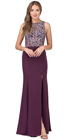 Rhinestones Mesh Top Keyhole Back Long Prom Dress