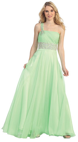 One Shoulder Rhinestones Waist Long Formal Dress. pc1425.