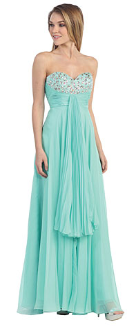Strapless Rhinestones Bust Long Prom Dress with Sash. pc7192.
