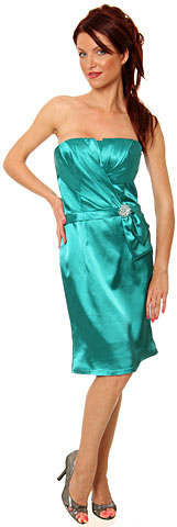 Pleated Bodice Cocktail Dress with Sash and Brooch Applique