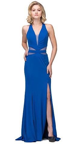 Halter Neck Mesh Panels Front Slit Long Formal Dress. s17214.