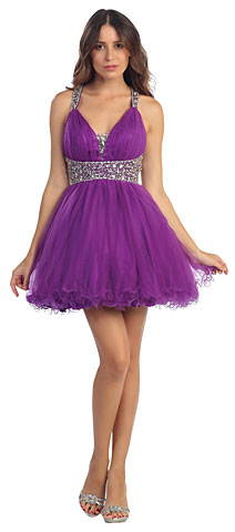 Broad Straps Beaded Waist Ruffled Short Party Prom Dress. s5105.