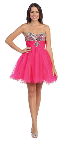 Strapless Sequins Bust Mesh Short Plus Size Prom Dress. s531.