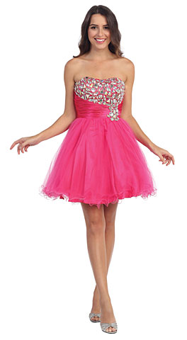 Strapless Rhinestones Bust Short Tulle Homecoming Dress. s588.