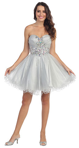 Strapless Rhinestones Bust Short Tulle Homecoming Dress. s594.