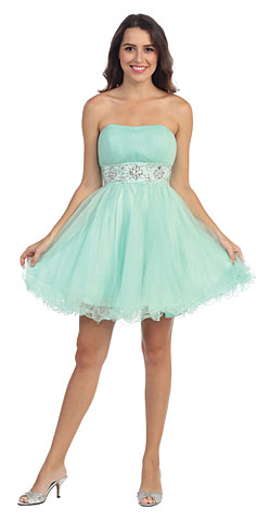 Strapless Pleated Rhinestone Waist Short Party Dress . s6006-1.