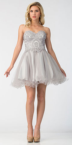 Strapless Beaded Lace Top Tulle Short Homecoming Dress