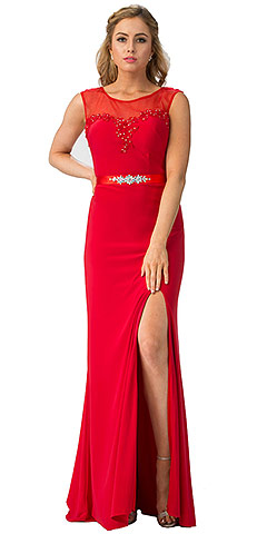 Round Neck Bejeweled Waist Long Formal Formal Dress. s6421.