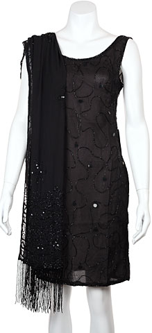 Black Sequin Beaded Shawl with Hanging Beads