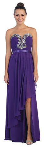 Strapless Ruffled Overlay Beaded Long Formal Evening Dress