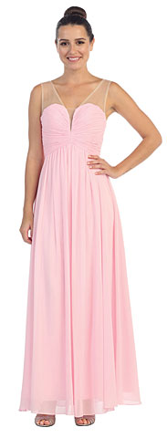 V-Neck Mesh Shoulders Shirred Bust Long Bridesmaid Dress. sl6094.