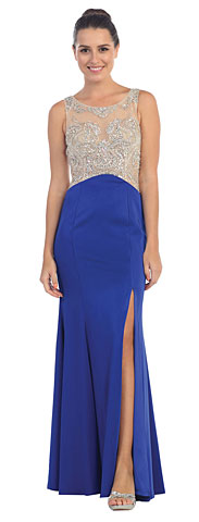 Rhinestones Mesh Top Flared Skirt Long Prom Dress. sl6116.